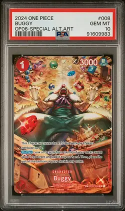 One Piece TCG Buggy SP Alt Art OP03-008 Wings of Captain OP06 PSA 10 Gem Mint - Image 1