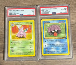 1999 POKEMON FOSSIL SHELLDER 1ST EDITION PSA 10 & 1999 NIDORINO PSA 7 LOT - Image 1