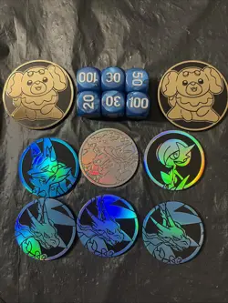 Mega Charizard x UPC Silver Metal Coin & Dice Pokemon TCG & ETB coin Lot - Image 1
