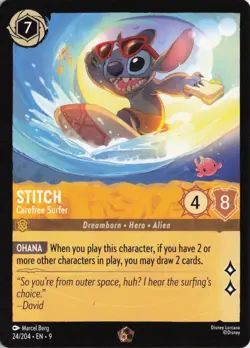 Stitch - Carefree Surfer (24/204) Non Foil NM - Disney Lorcana Fabled - Image 1