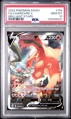 2022 POKEMON SWORD & SHIELD BRILLIANT STARS #154 FULL ART/CHARIZARD V PSA 10 - Image 1