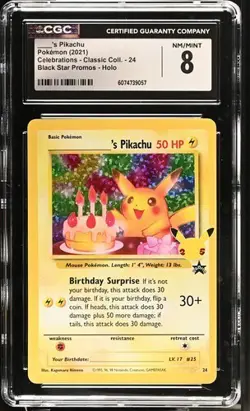 2021 Celebrations Birthday Pikachu Holo Black Star Promos Holo CGC 8 NM/MINT - Image 1