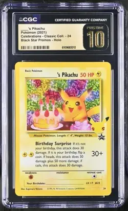 Pokemon Celebrations Happy Birthday Pikachu black star promo 24! CGC Pristine 10 - Image 1