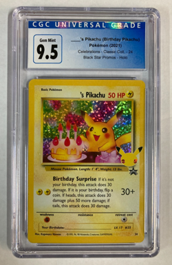 Pokemon 2021 Celebrations Birthday Pikachu Black Star Promo CGC 9.5 Blue Label - Image 1