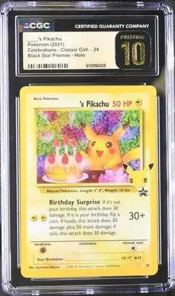 CGC 10 PRISTINE Birthday Pikachu Holo 24 Celebrations Classic Collection Pokemon - Image 1