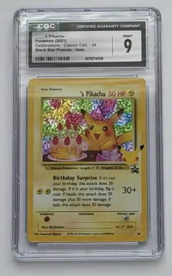 Pokemon 2021 Celebrations Birthday Pikachu Black Star Promo CGC 9 - Image 1