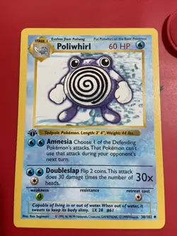 1999 First Edition Base Set Shadowless Poliwhirl Pokemon Card # 38/102 - Image 2
