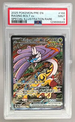 129686849 Raging Bolt ex 2025 Pokemon SV Prismatic Evolutions #166 SIR PSA 9 - Image 1