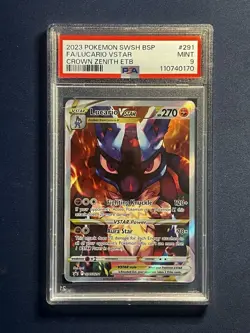 Pokemon 2023 Crown Zenith ETB Lucario VSTAR SWSH291 Black Star Promo PSA 9 Mint - Image 1