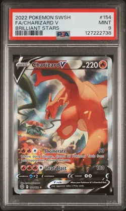 2022 POKEMON SWORD & SHIELD BRILLIANT STARS #154 FULL ART/CHARIZARD V PSA 9 - Image 1