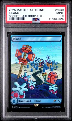 MTG Island FOIL SpongeBob Secret Lair Drop (SLD) Rare Magic #1940 PSA 9 Mint - Image 1