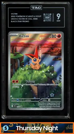 2025 POKEMON SCARLET & VIOLET BLACK STAR PROMO #208 VICTINI FULL ART TAG 9 - Image 1