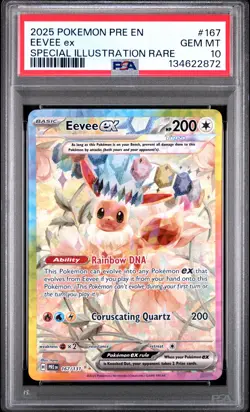 2025 POKEMON PRISMATIC EVOLUTIONS SPECIAL ILLUSTRATION RARE #167 EEVEE EX PSA 10 - Image 1