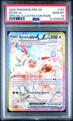 2025 POKEMON PRISMATIC EVOLUTIONS SPECIAL ILLUSTRATION RARE #167 EEVEE EX PSA 10 - Image 1