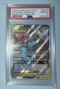 2019 Pokemon SM Black Star Promo #SM167 Full Art/Celebi & Venusaur GX PSA 10 - Image 1