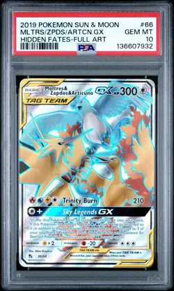 PSA 10 Moltres & Zapdos & Articuno GX Full Art Hidden Fates 66/68 Pokemon Card - Image 1