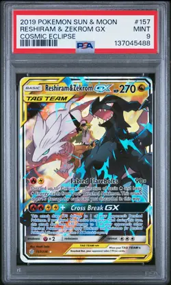2019 POKEMON SUN & MOON COSMIC ECLIPSE #157 RESHIRAM & ZEKROM GX PSA 9 - Image 1