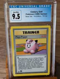 1999 Pokemon Base Clefairy Doll Piepi-Puppe #70 1st Ed German CGC Gem 9.5/10 - Image 1
