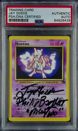1999 Pokemon Movie Mewtwo WOTC Black Star Promo PSA/DNA Authentic Auto Jay Goede - Image 1