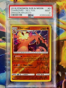 POKEMON 2018 DRAGON MAJESTY CHARIZARD REVERSE HOLO #3 PSA MINT 9 - Image 1
