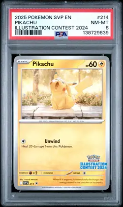 2025 POKEMON SVP EN-SV BLACK STAR PROMO ILLUSTRATION CONTEST 2024 PIKACHU PSA 8 - Image 1