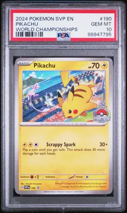 2024 POKEMON SVP EN-SV BLACK STAR PROMO WORLD CHAMPIONSHIPS #190 PIKACHU PSA 10 - Image 1