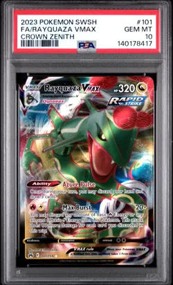 2023 POKEMON SWORD & SHIELD CROWN ZENITH #101 FULL ART/RAYQUAZA VMAX PSA 10 - Image 1