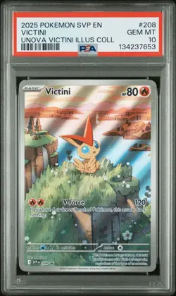 2025 POKEMON SVP EN-SV BLACK STAR PROMO #208 VICTINI UNOVA ILLUS COLL PSA 10 - Image 1