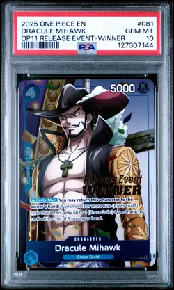 2025 Dracule Mihawk OP11 P-081 Release Event WINNER One Piece PSA 10 - Image 1