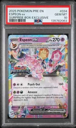 2025 POKEMON PRE EN-PRISMATIC EVOLUTIONS SURPRISE BOX EXCLUSIVE ESPEON EX PSA 10 - Image 1