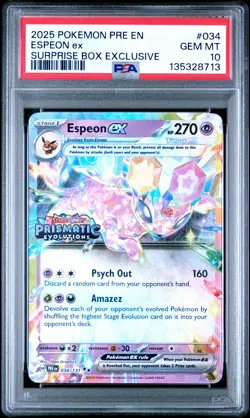 2025 POKEMON PRE EN-PRISMATIC EVOLUTIONS SURPRISE BOX EXCLUSIVE ESPEON EX PSA 10 - Image 1