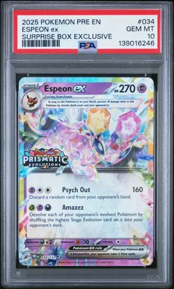 2025 POKEMON PRE EN-PRISMATIC EVOLUTIONS SURPRISE BOX EXCLUSIVE ESPEON EX PSA 10 - Image 1
