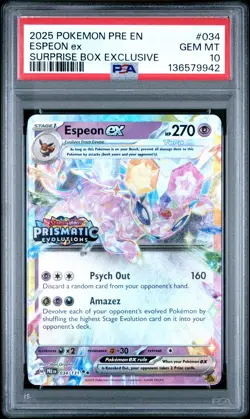 2025 POKEMON PRE EN-PRISMATIC EVOLUTIONS SURPRISE BOX EXCLUSIVE ESPEON EX PSA 10 - Image 1