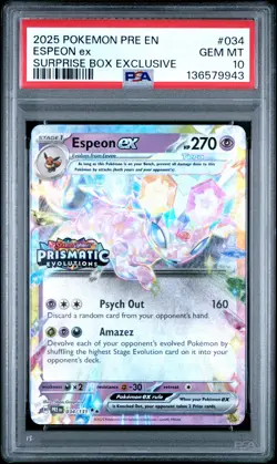 2025 POKEMON PRE EN-PRISMATIC EVOLUTIONS SURPRISE BOX EXCLUSIVE ESPEON EX PSA 10 - Image 1