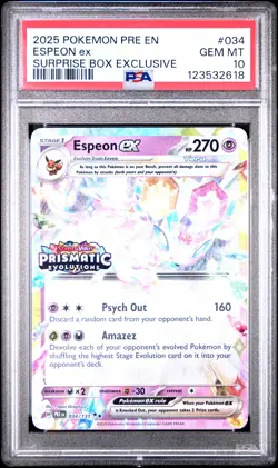 2025 POKEMON PRE EN-PRISMATIC EVOLUTIONS SURPRISE BOX EXCLUSIVE ESPEON EX PSA 10 - Image 1