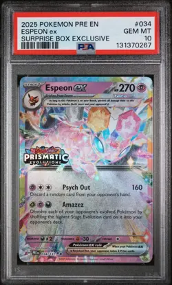 2025 POKEMON PRE EN-PRISMATIC EVOLUTIONS SURPRISE BOX EXCLUSIVE ESPEON EX PSA 10 - Image 1