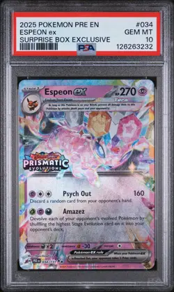 2025 POKEMON PRE EN-PRISMATIC EVOLUTIONS SURPRISE BOX EXCLUSIVE ESPEON EX PSA 10 - Image 1
