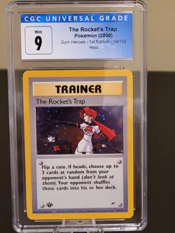 CGC 9 MINT The Rocket's Trap Gym Heroes 1st Edition 19/132 Holo Pokemon Card - Image 4