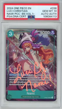 PSA GEM MT 10 Signed Luci Christian Nami (OP02-036) Best Selection Vol 1. - Image 1