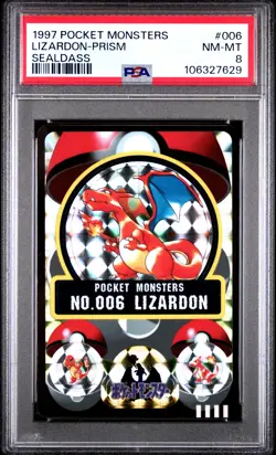 1997 POCKET MONSTERS SEALDASS SER 1 #006 LIZARDON-PRISM PSA 8 - Image 1