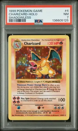 1999 POKEMON BASE SET SHADOWLESS #4 CHARIZARD-HOLO PSA 7 - Image 1