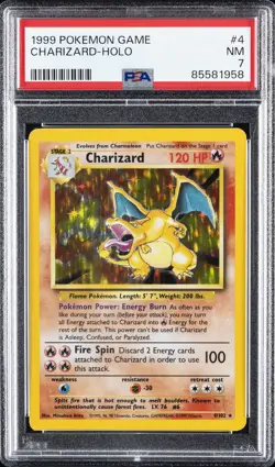 1999 POKEMON BASE SET UNLIMITED #4 CHARIZARD-HOLO PSA 7 - Image 1