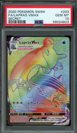 Lapras VMAX Pokemon 2020 Sword & Shield Secret Rainbow Full Art #203 PSA 10 - Image 1