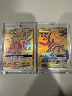 Pokemon Reshiram & Charizard / Pikachu & Zekrom GX Tag Team Gold Promo Card Set - Image 1