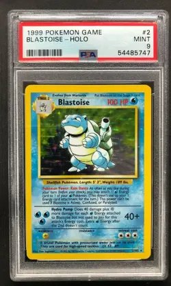 1999 Pokemon Game Blastoise Holo PSA 9 Mint 2/102 Unlimited Base Set Rare Card 2 - Image 1