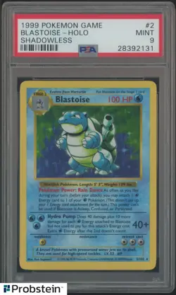 1999 Pokemon Game Shadowless #2 Blastoise Holo PSA 9 MINT - Image 1