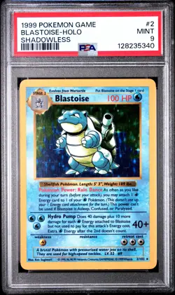 1999 POKEMON GAME SHADOWLESS #2 BLASTOISE-HOLO PSA 9 - Image 1