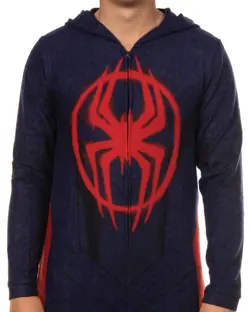Marvel Spider-Man Miles Morales Union Suit Adult One Piece Hooded Pajamas - Image 2