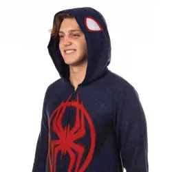 Marvel Spider-Man Miles Morales Union Suit Adult One Piece Hooded Pajamas - Image 3