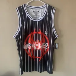 NWT Marvel Spider-Man Miles Morales Graffiti Pinstripe Basketball Jersey Sz 2XL - Image 5
